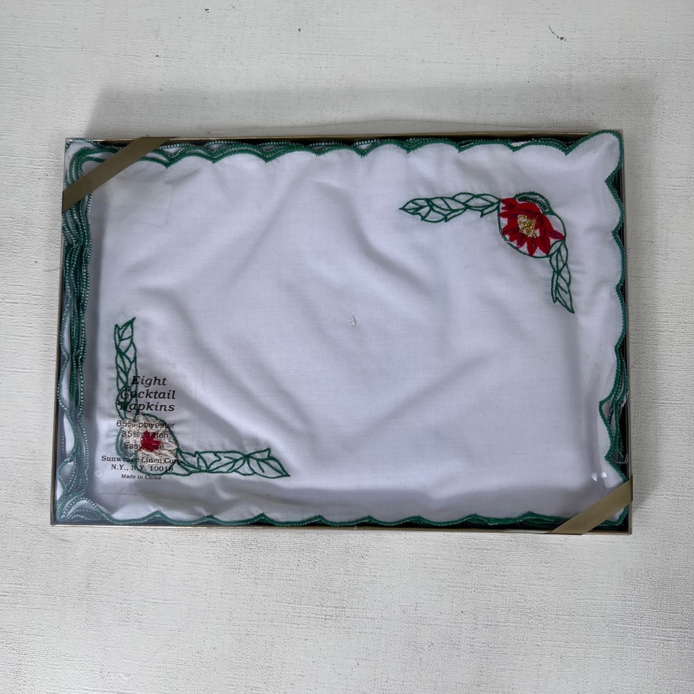Holiday Banquet Cocktail‎ Napkins Sunweave Linen Corp Embroidered Floral